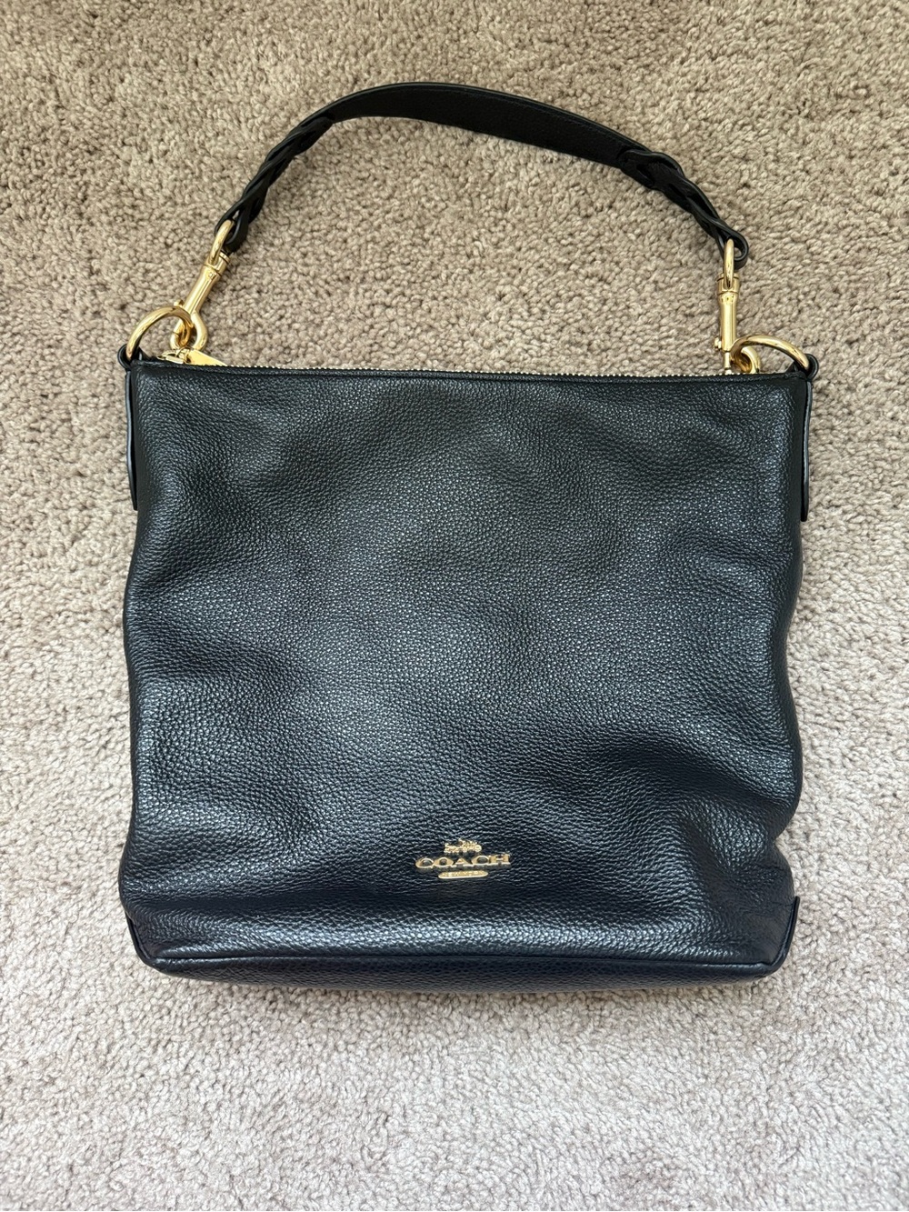 Coach Black Leather Abby Duffle Hobo Bag/Purse